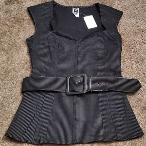 New black Goth Windsor Pinstripe belted top XS